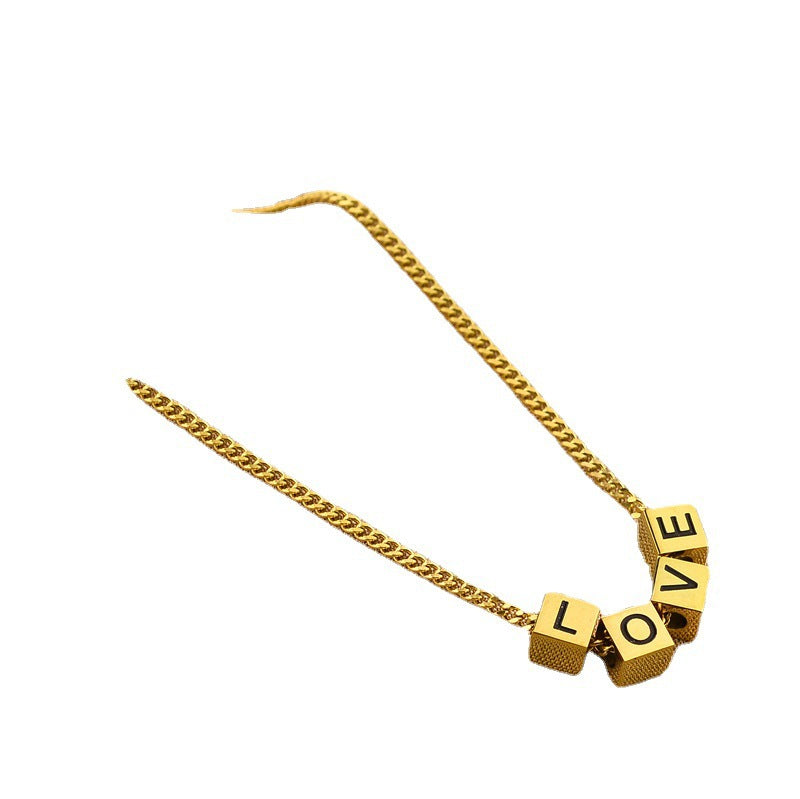Personalized titanium steel necklace women's LOVE square dice letter pendant light luxury fashion collarbone chain jewelry wholesale