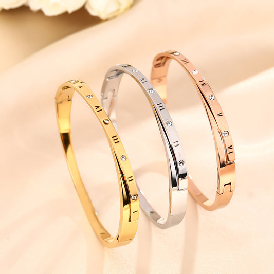 European and American fashion cross titanium steel bracelet female Roman numerals personality high-end buckle bracelet hand jewelry does not fade