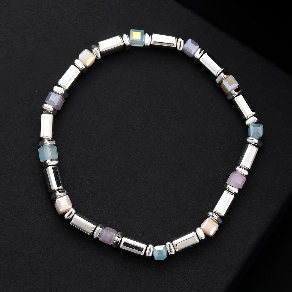 Original new small square beaded elastic bracelet, colored resin diamond cut loose beads women's jewelry