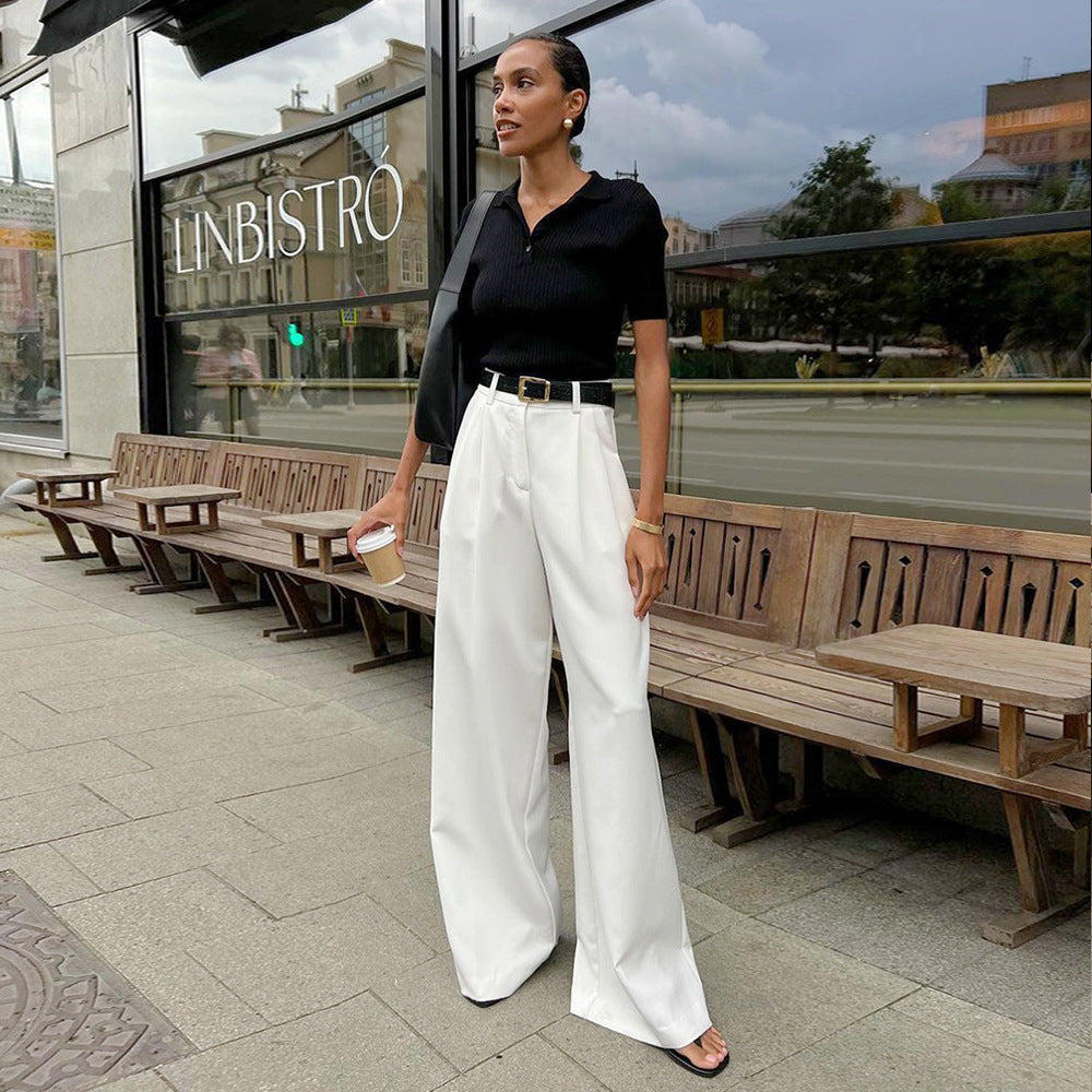 Pure white trousers women's spring and summer new high-waisted wide-footed trousers European and American temperament commuting versatile casual trousers  pant