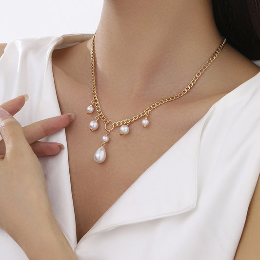 European and American niche high-end light luxury items, personalized festival collarbone chain, women's simple pearl necklace