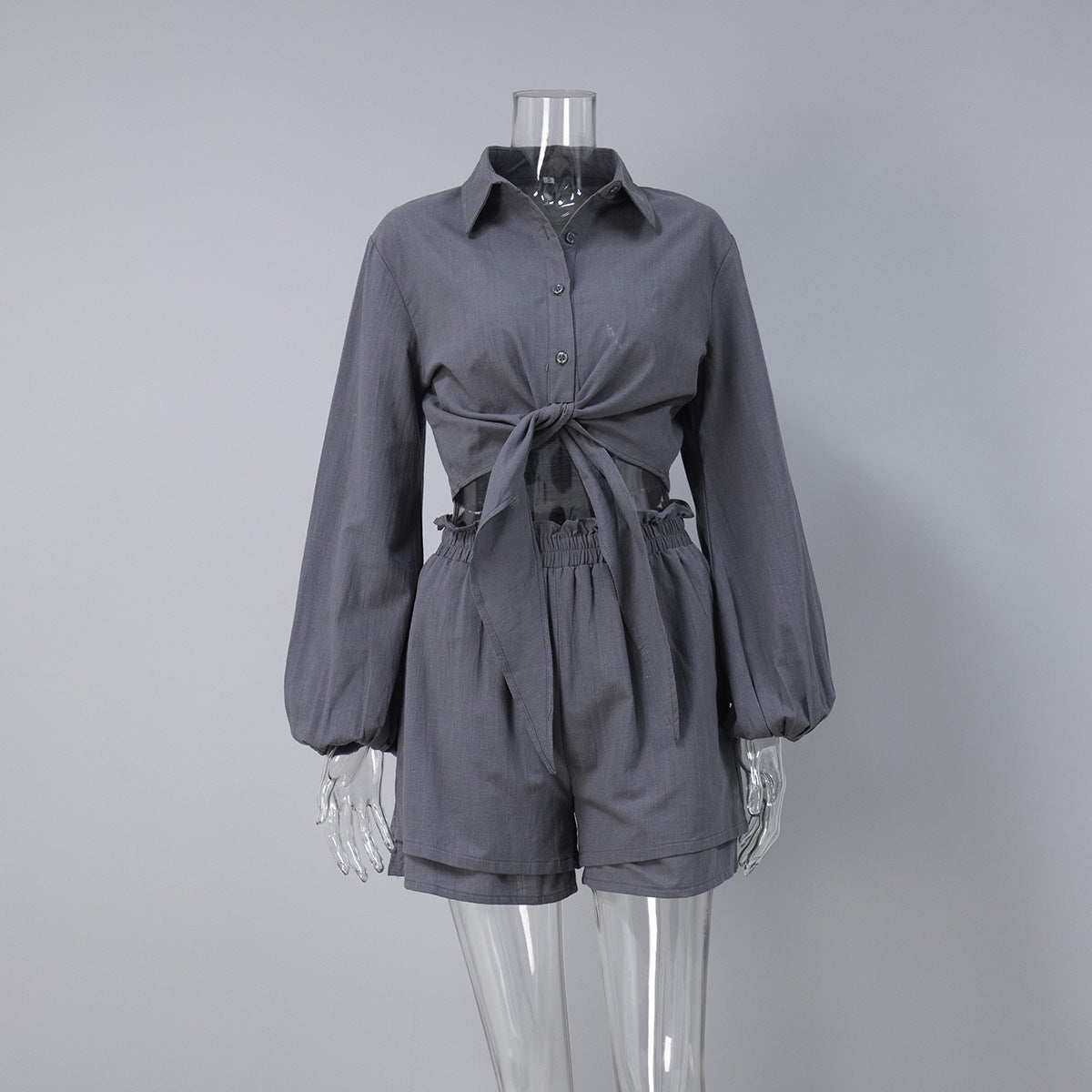 Cross-border pure cotton bubble sleeve top pleated shorts set European and American spring new casual suits women