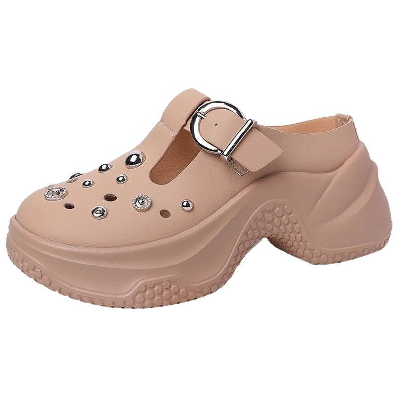 Casual hole shoes  summer and spring new European niche rhinestone thick sole heightening simple fashion bag head sandals slippers