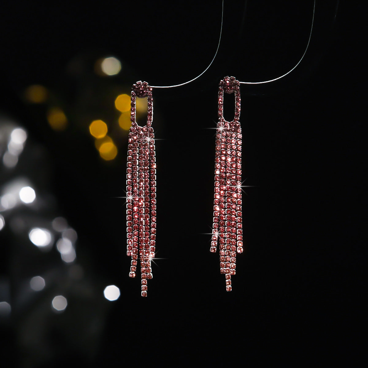 DINGKA banquet accessories, high-end luxury full diamond long fringed earrings, fashionable temperament women's stud earrings