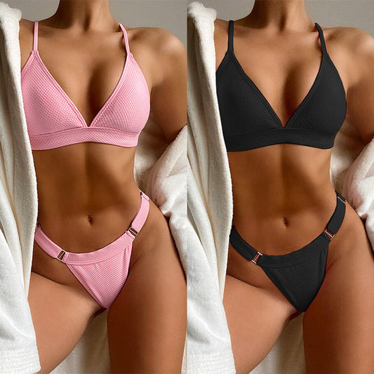 Outer single swimsuit  European and American foreign trade women's split swimsuits solid color bikini