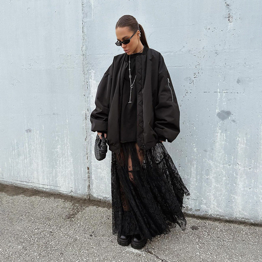 Black lace long skirt European and American summer new sexy perspective niche temperament skirt  dress
