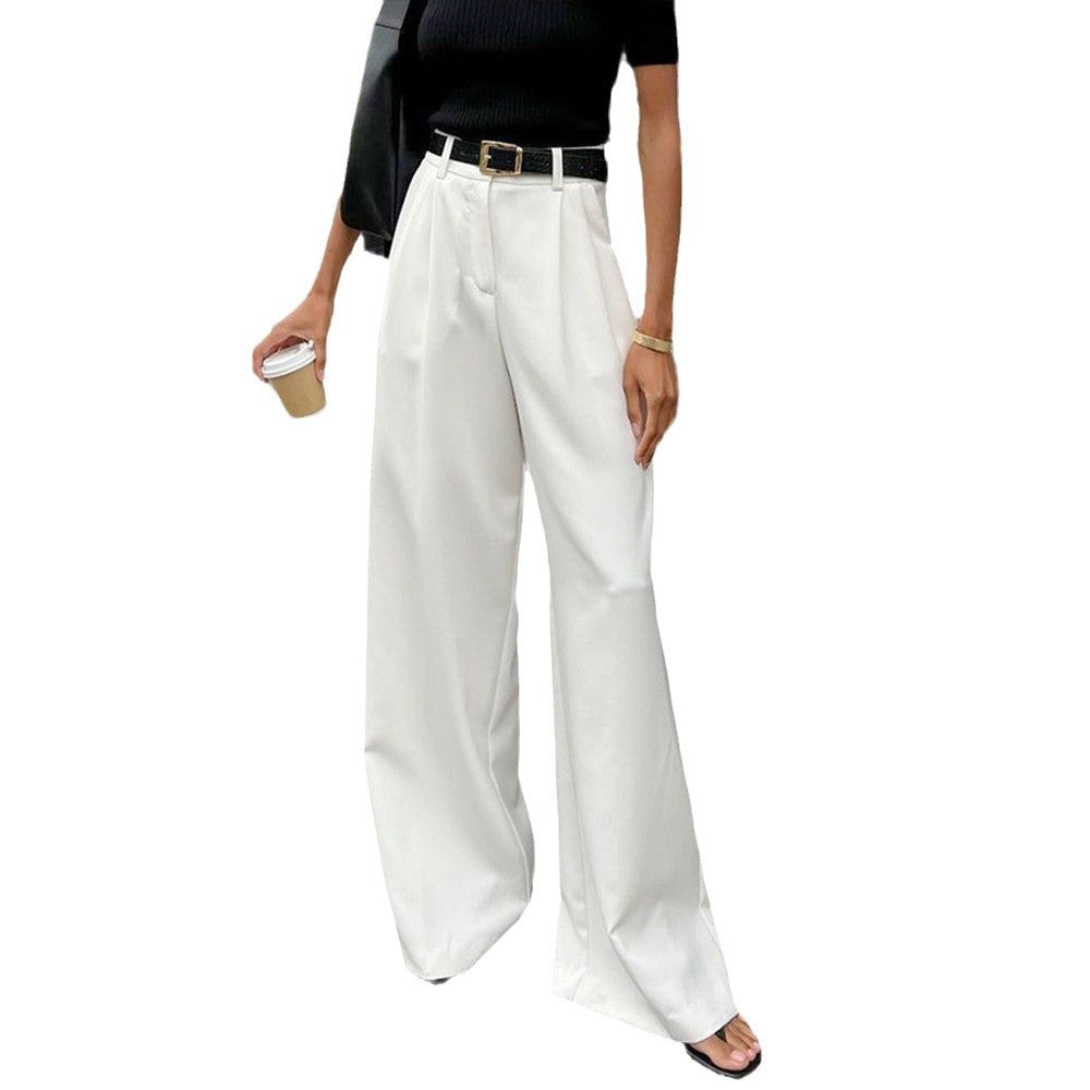 Pure white trousers women's spring and summer new high-waisted wide-footed trousers European and American temperament commuting versatile casual trousers  pant