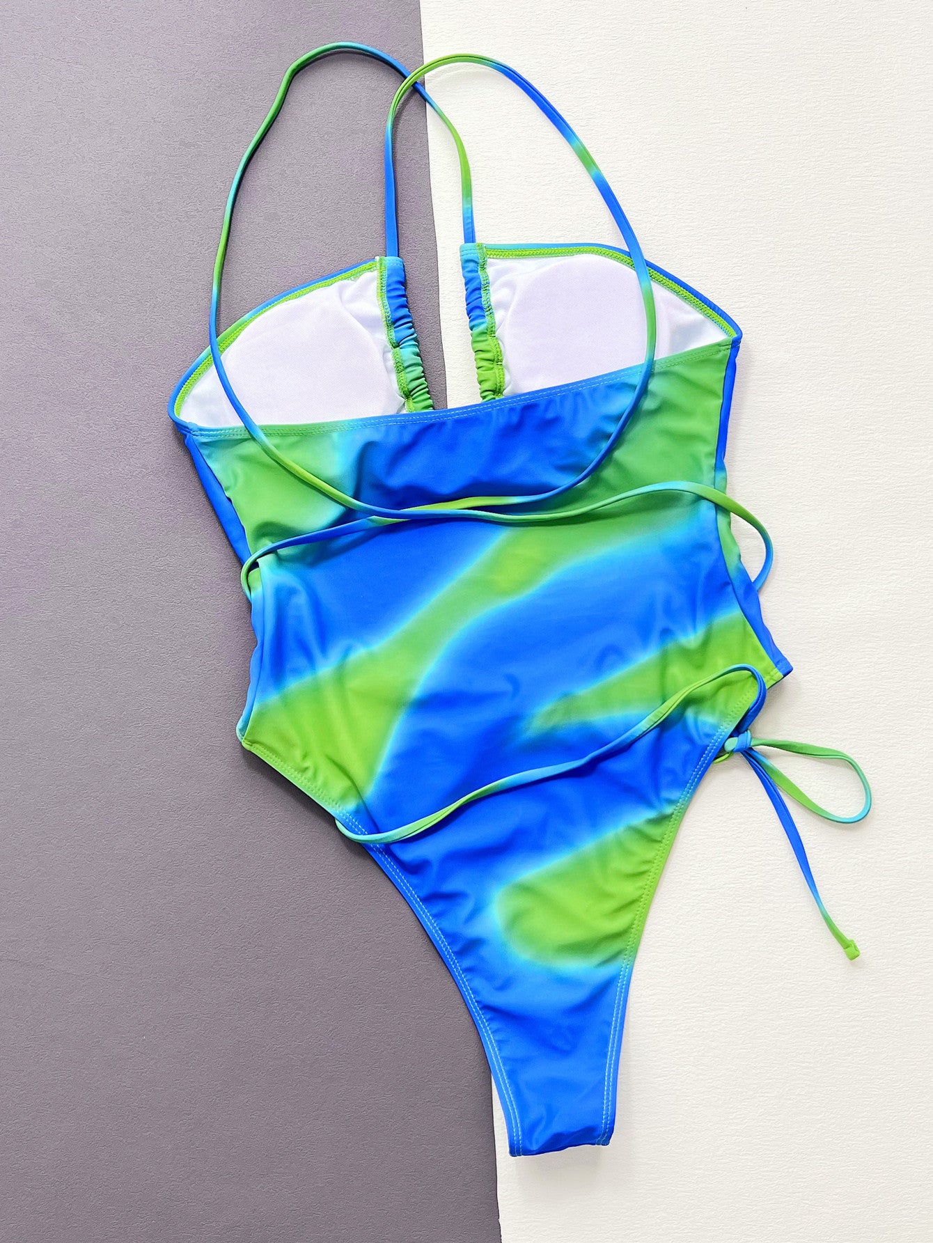 European and American foreign trade single women's one-piece swimsuit tube top hollow personality one-piece tie-dye swimsuit
