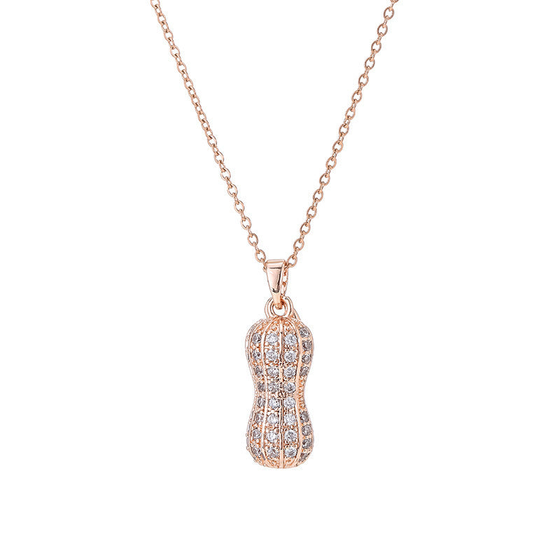 Korean version of cross-border hot-selling titanium steel necklace women's niche micro-inlaid high-grade pearl peanut pendant light luxury collarbone chain jewelry
