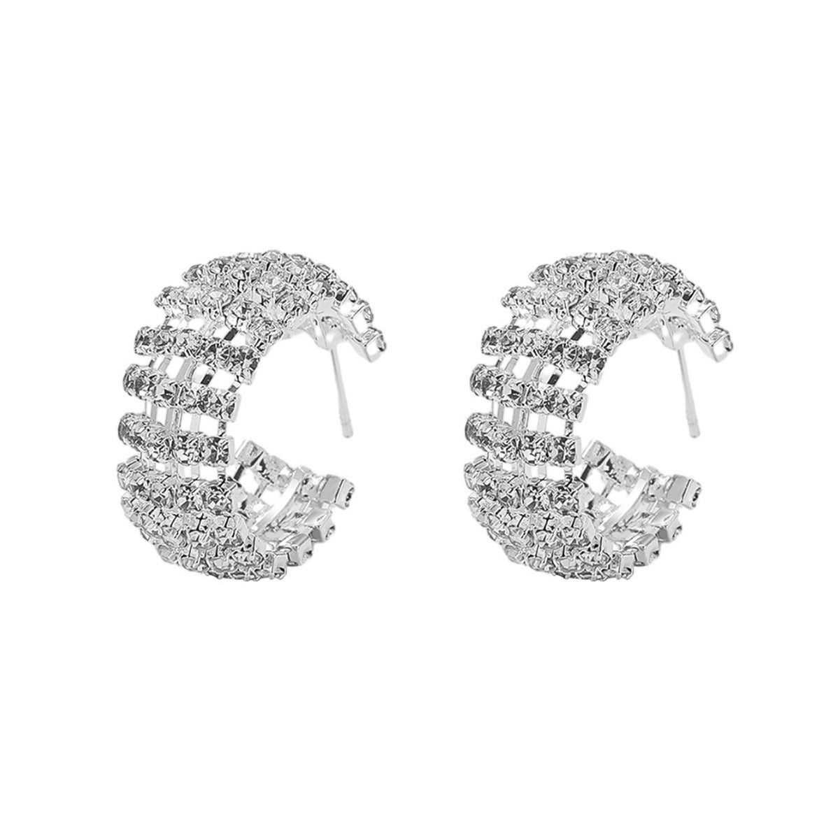 Europe, America, high-version luxury and shiny C-shaped earrings for women, simple and versatile diamond-set stud earrings, ear jewelry wholesale