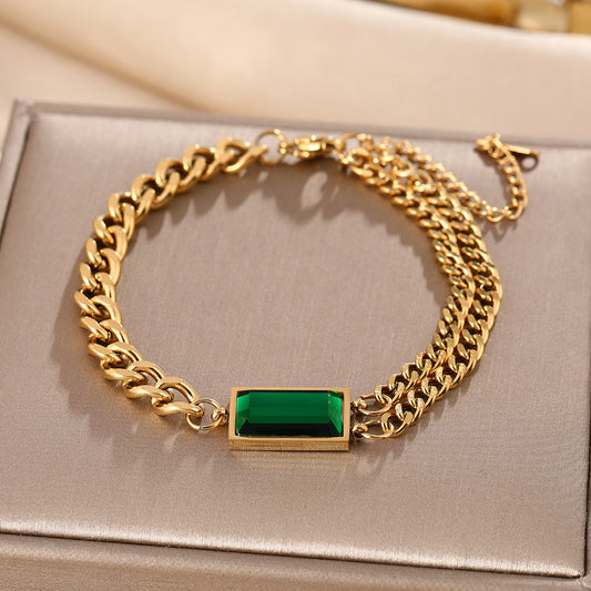 European and American hip-hop style niche design sense titanium steel bracelet women's diamond emerald cold wind ins jewelry tide jewelry