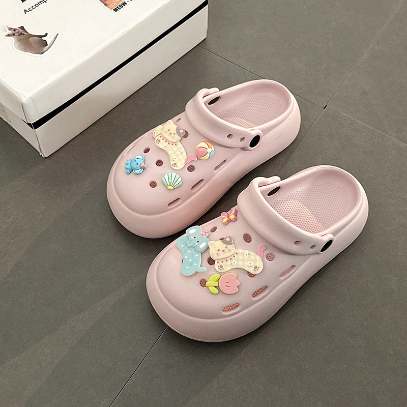 kitty cat hole shoes women's  summer new thick-soled heightened non-slip beach bag head slippers