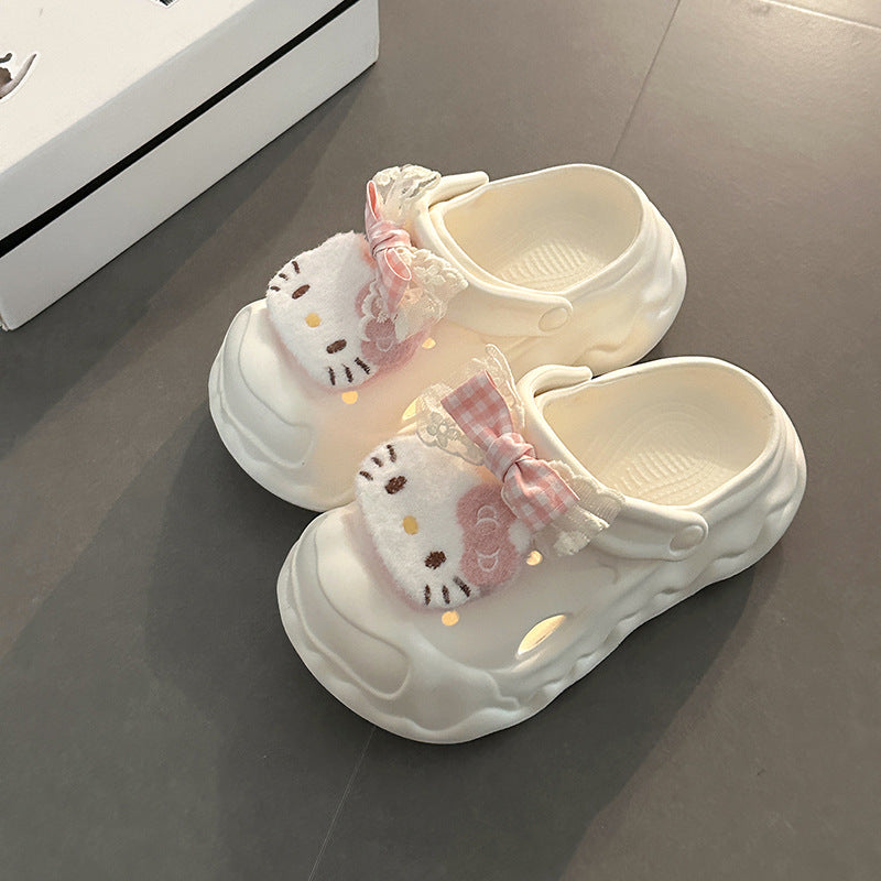 Cartoon cute kt cat casual hole shoes women wear thick soles to increase height in summer indoor beach bag head cool slippers