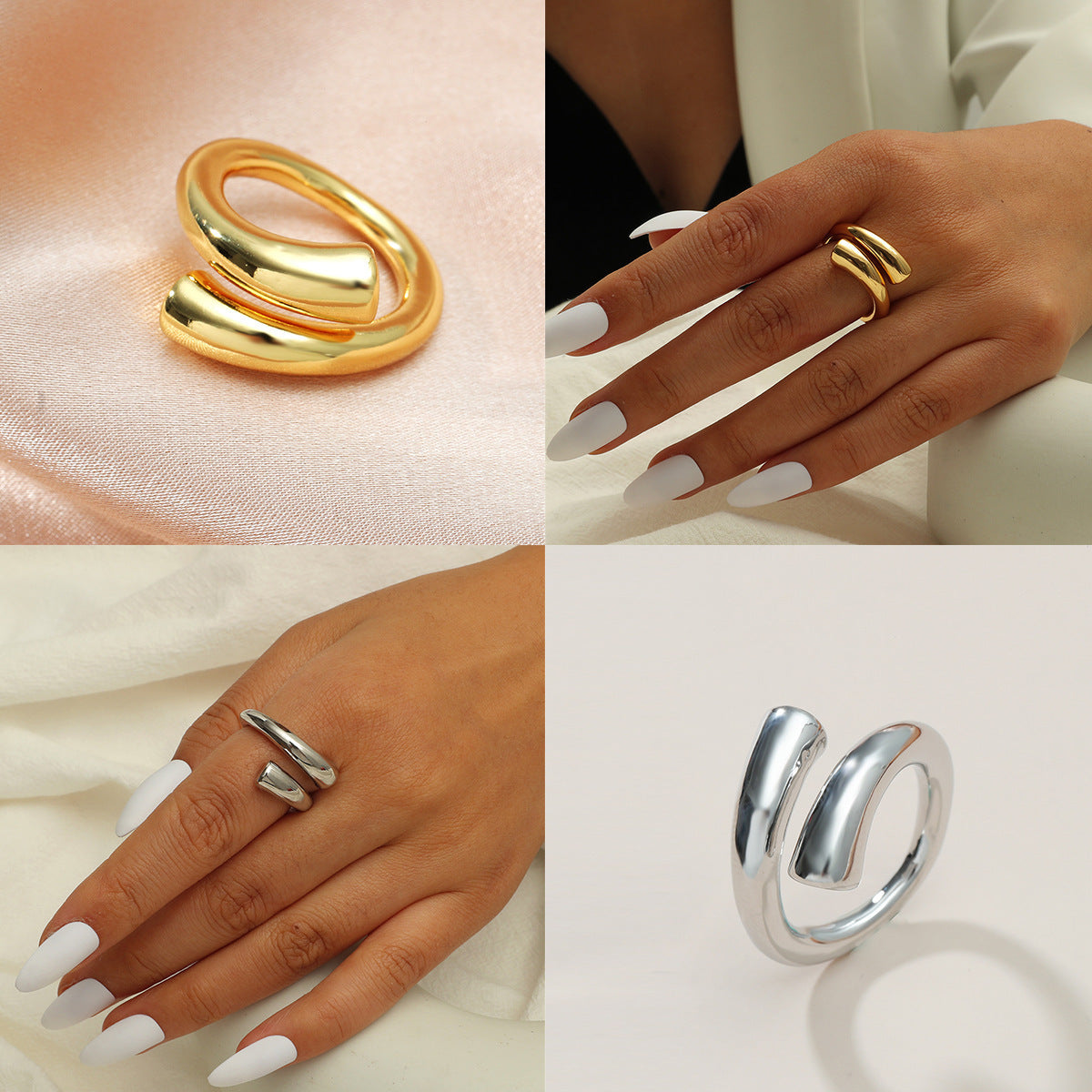 Brass gold plated ins simple Internet celebrity temperament gold glossy circle ring cross wound open rings wholesale