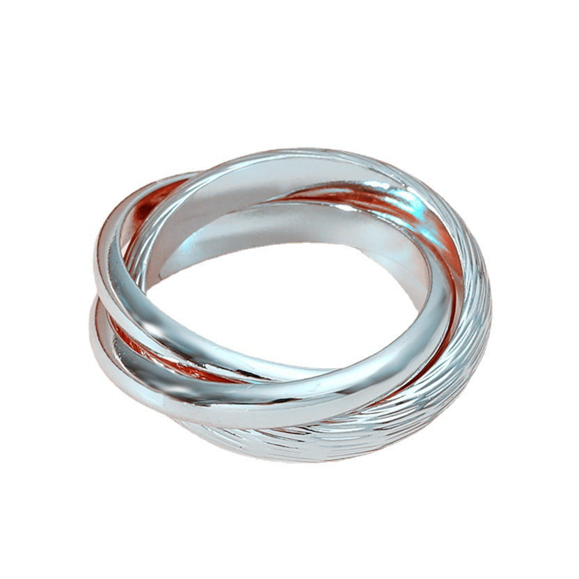 Retro Hong Kong style fashion personality trend light luxury three ring temperament couple simple rings