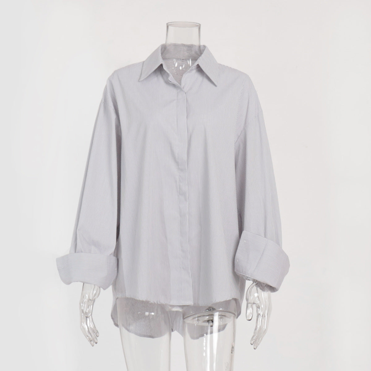 Cross-border striped shirt European and American summer new simple high-end hidden button long-sleeved striped cardigan