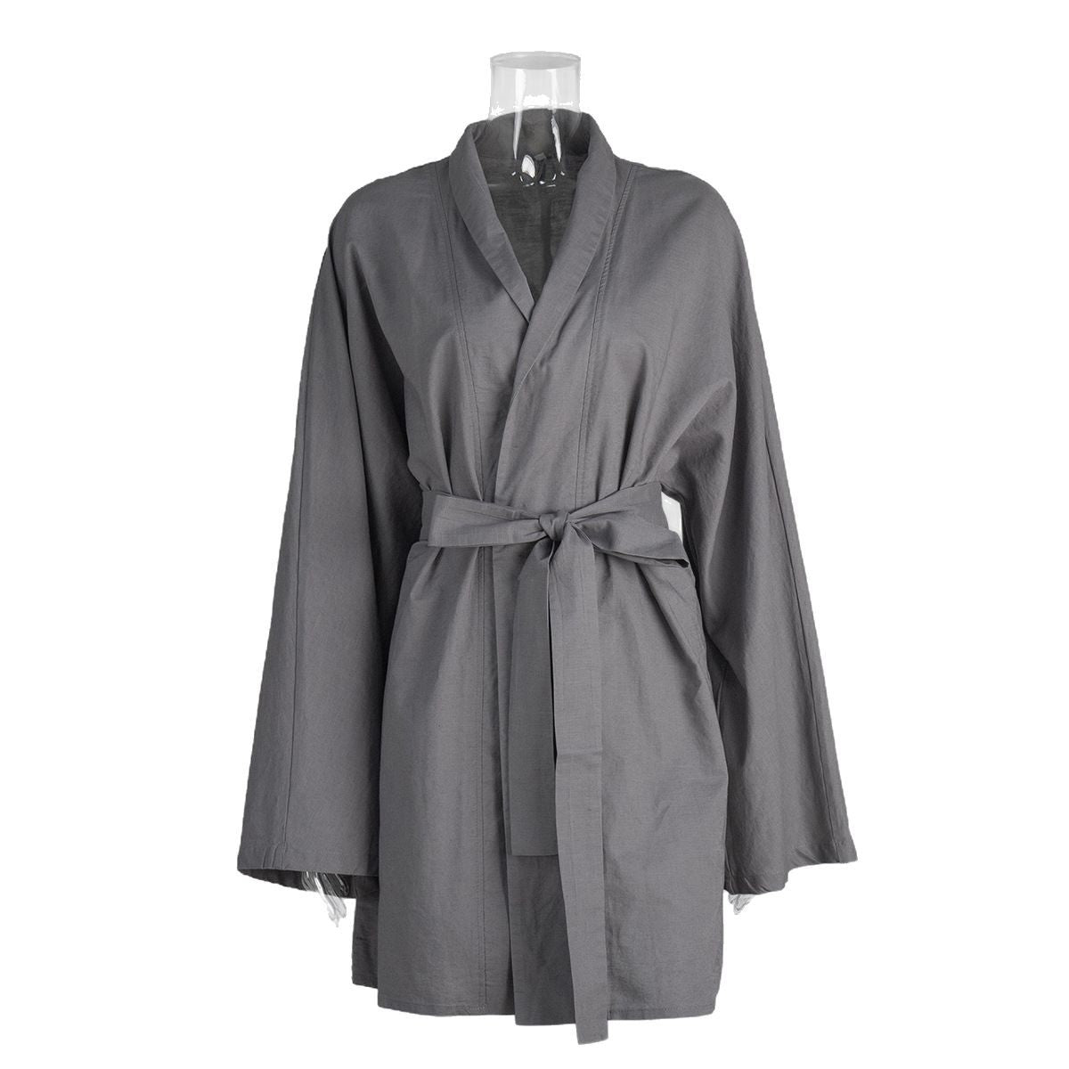 Cotton and linen robe dress women's European, American spring and summer new lace-up dress casual and comfortable beach dress   suits