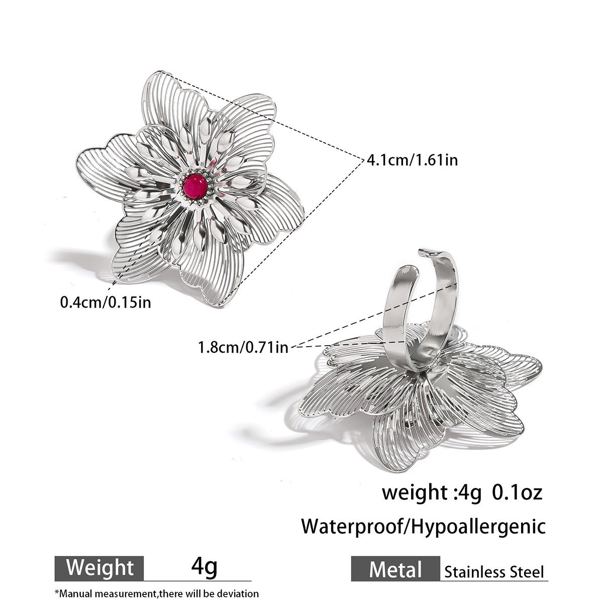 Malt stainless steel non-fading flower rings female three-dimensional opening design ring exaggerated European and American jewelry