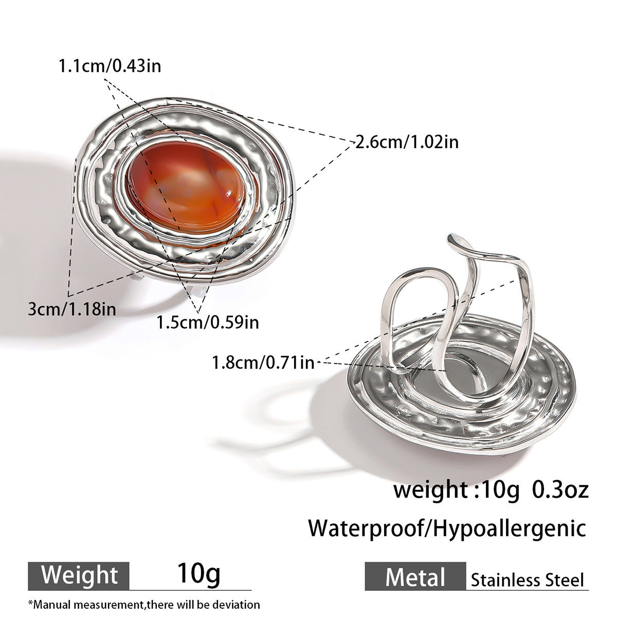 Malt French court style stainless steel titanium steel natural stone open ring rings women's European and American light luxury jewelry