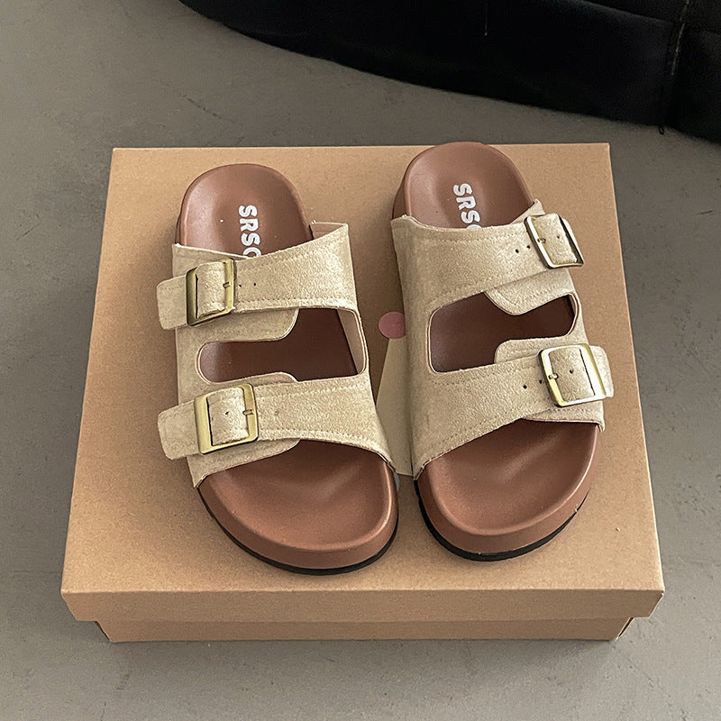 Casual fashion green  slippers women's outerwear  summer new thick-soled non-slip beach one-word sandals