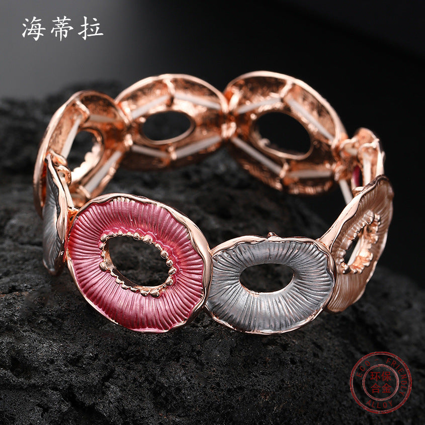 New colorful round donut alloy bracelet, hand-painted oil creative hollow round women's bracelet
