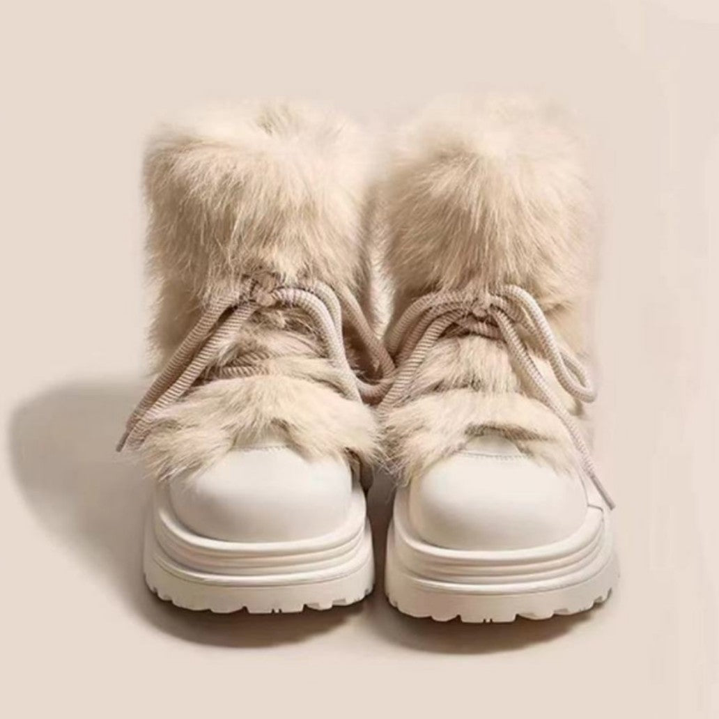 autumn and winter new fashionable, comfortable, lightweight and warm thick-soled heightening fluffy snow boot shoes women's piled thickened cotton shoes