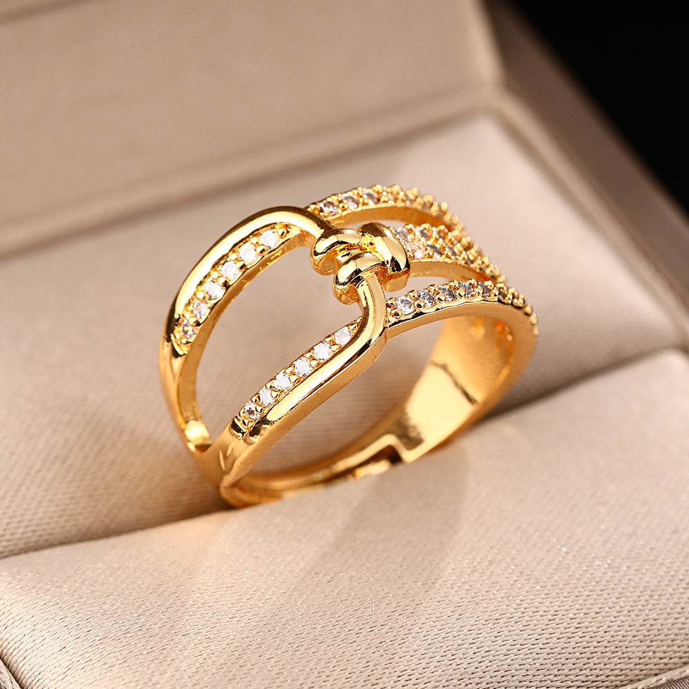 Korean version hot sale light luxury niche high-end design lock multi-layer rings women's ins tide open ring hand jewelry