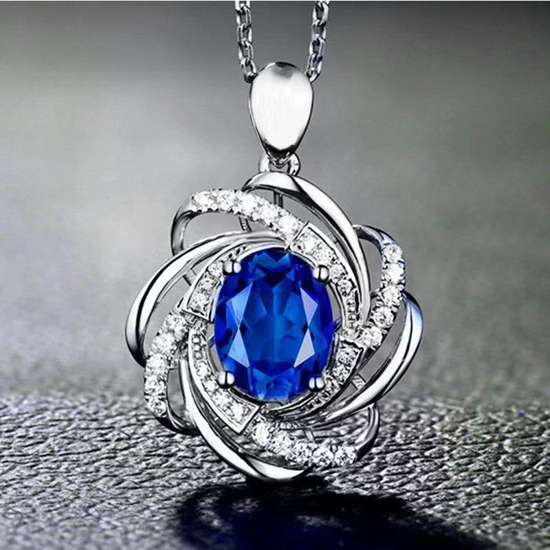 Accessories Pendants Necklace Wholesale Women's Niche Design Valentine's Day European and American Fashion Flowers Sapphire Collarbone Chain