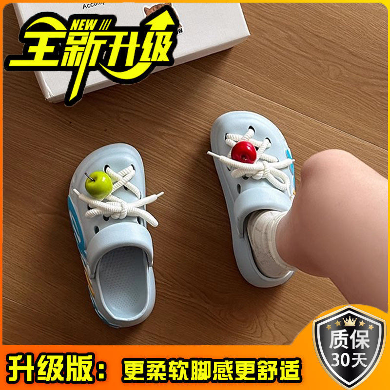 Cartoon platform hole shoes summer fashion outerwear doll muffin bottom heightening beach sandals girls bag head slippers