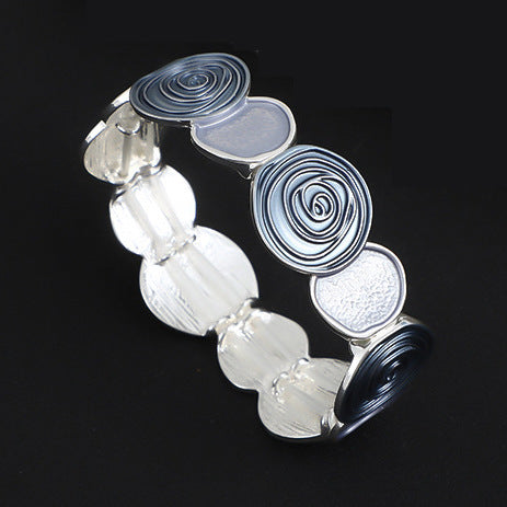 New round rose oil environmentally friendly alloy bracelet, artificial color oil elastic adjustable bracelet
