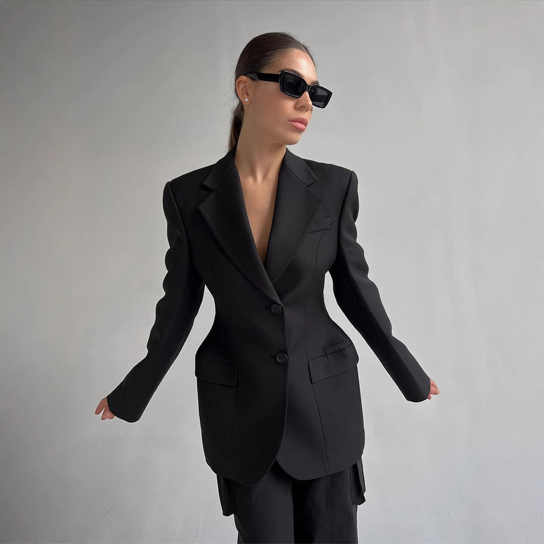 Slim suit women's spring V-neck waist thin suit advanced ins commuter blazer women  suits