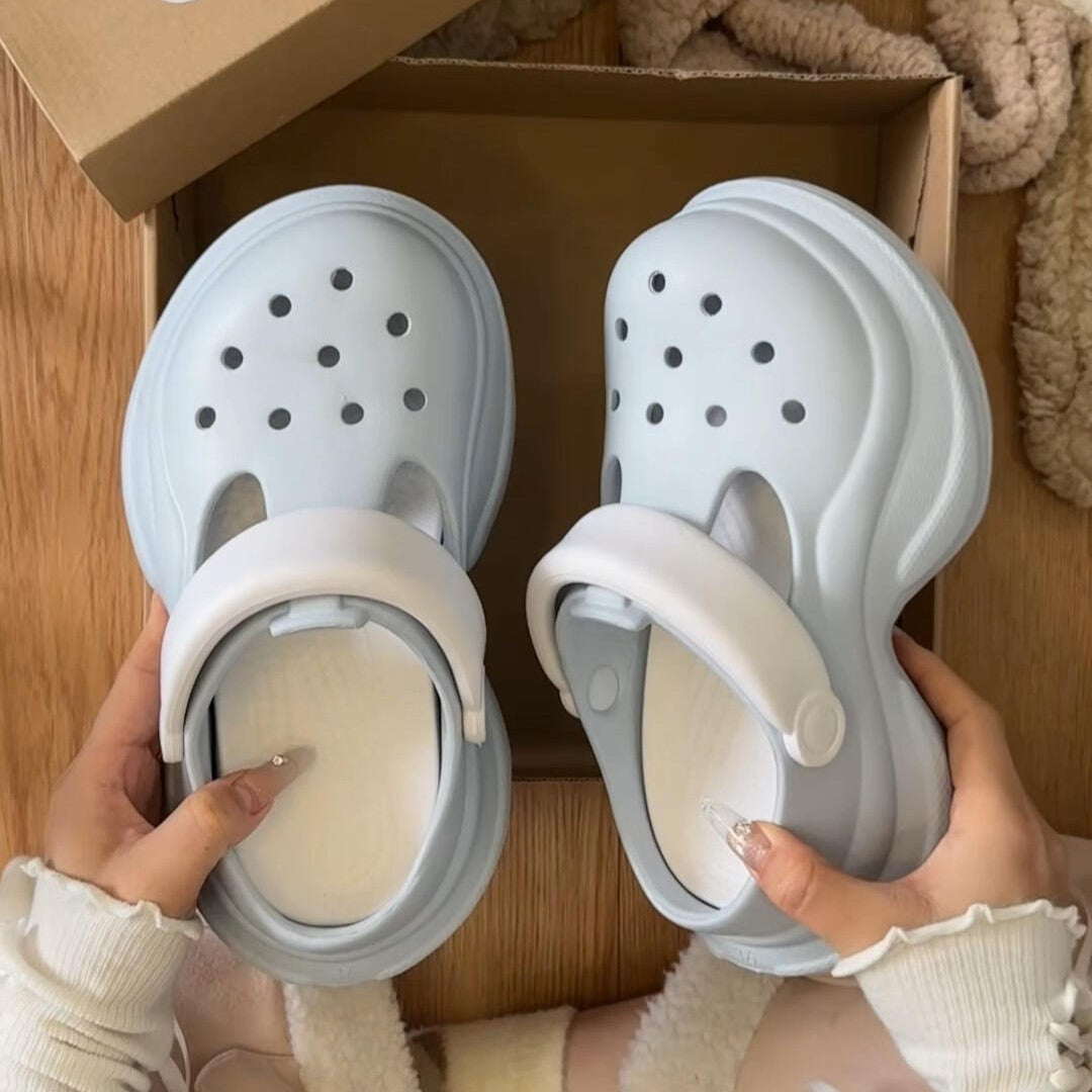 new muffin hole shoes female Mary Jane cute cartoon platform beach non-slip outer wear bag head cool slippers
