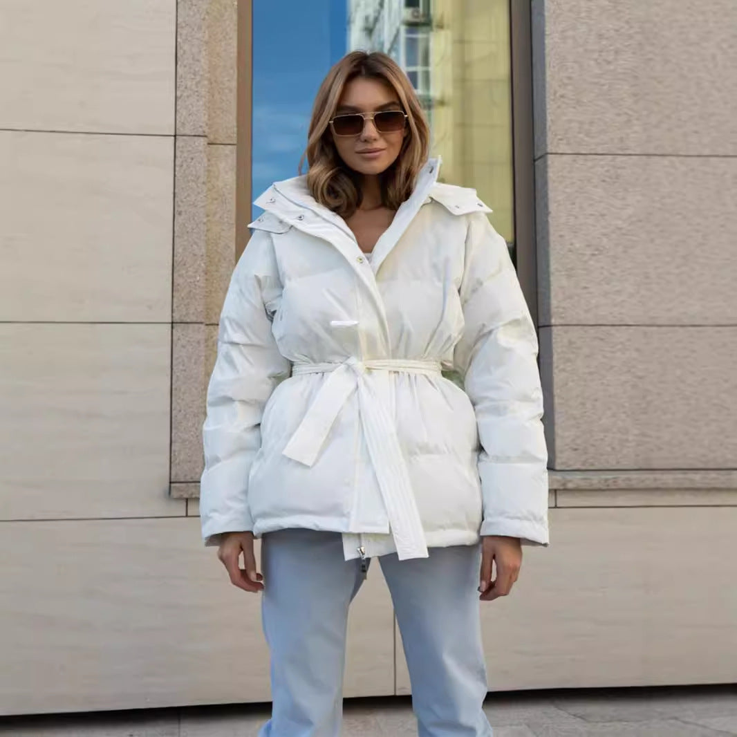 Hooded cotton jackets European and American new femininity hooded thickened warm versatile zipper bread clothes