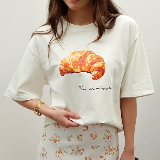 Cross-border cotton short-sleeved T-shirt women's European and American summer croissant printed top loose short-sleeved t-shirt women's