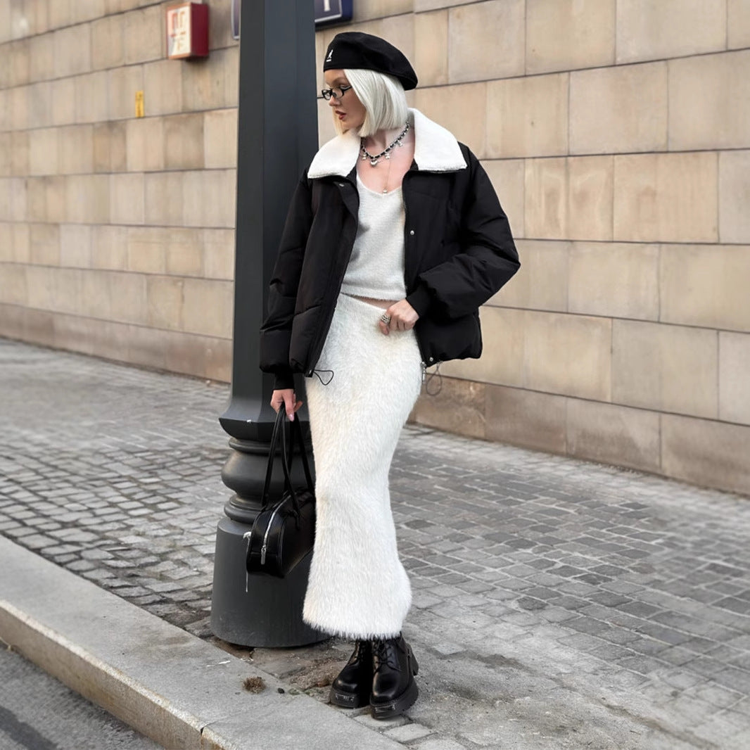 Knitted Mao Mao skirt European, American autumn and winter new long skirt Ins warm skirt women  dress