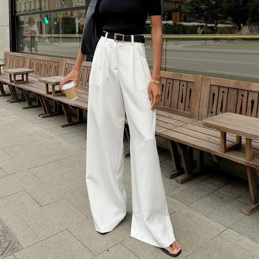 Pure white trousers women's spring and summer new high-waisted wide-footed trousers European and American temperament commuting versatile casual trousers  pant