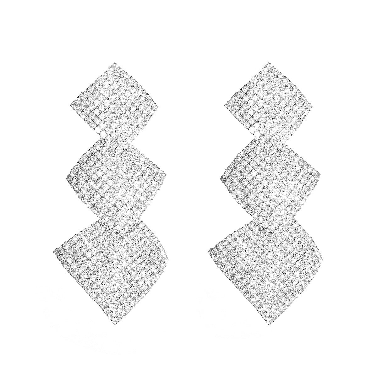 DINGKA supply personality exaggerated heavy industry rhombus big earrings temperament fashionable shiny stud earrings ear jewelry