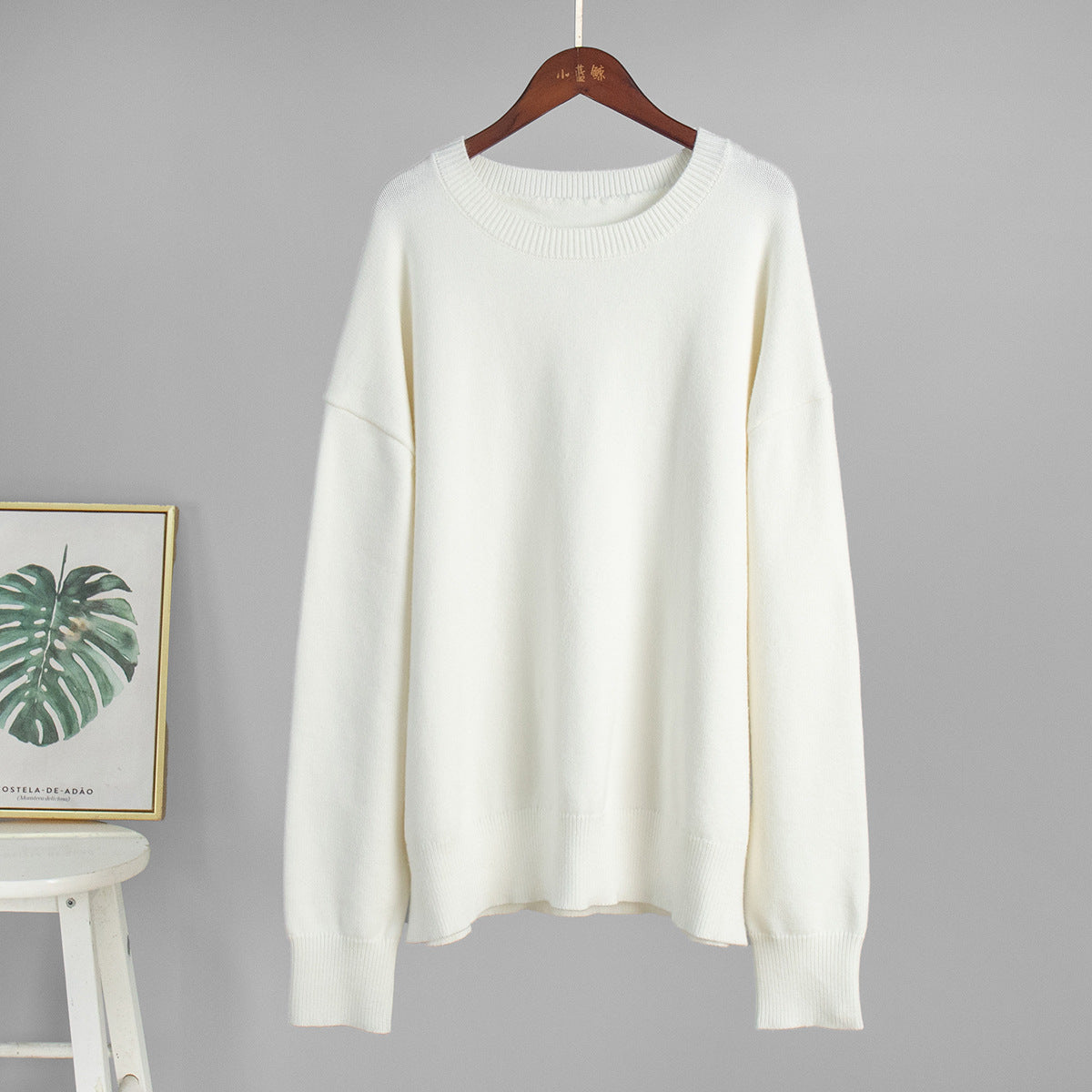 Crew neck dark sweater European, American autumn and winter new loose warm simple pullover solid color knitted sweater