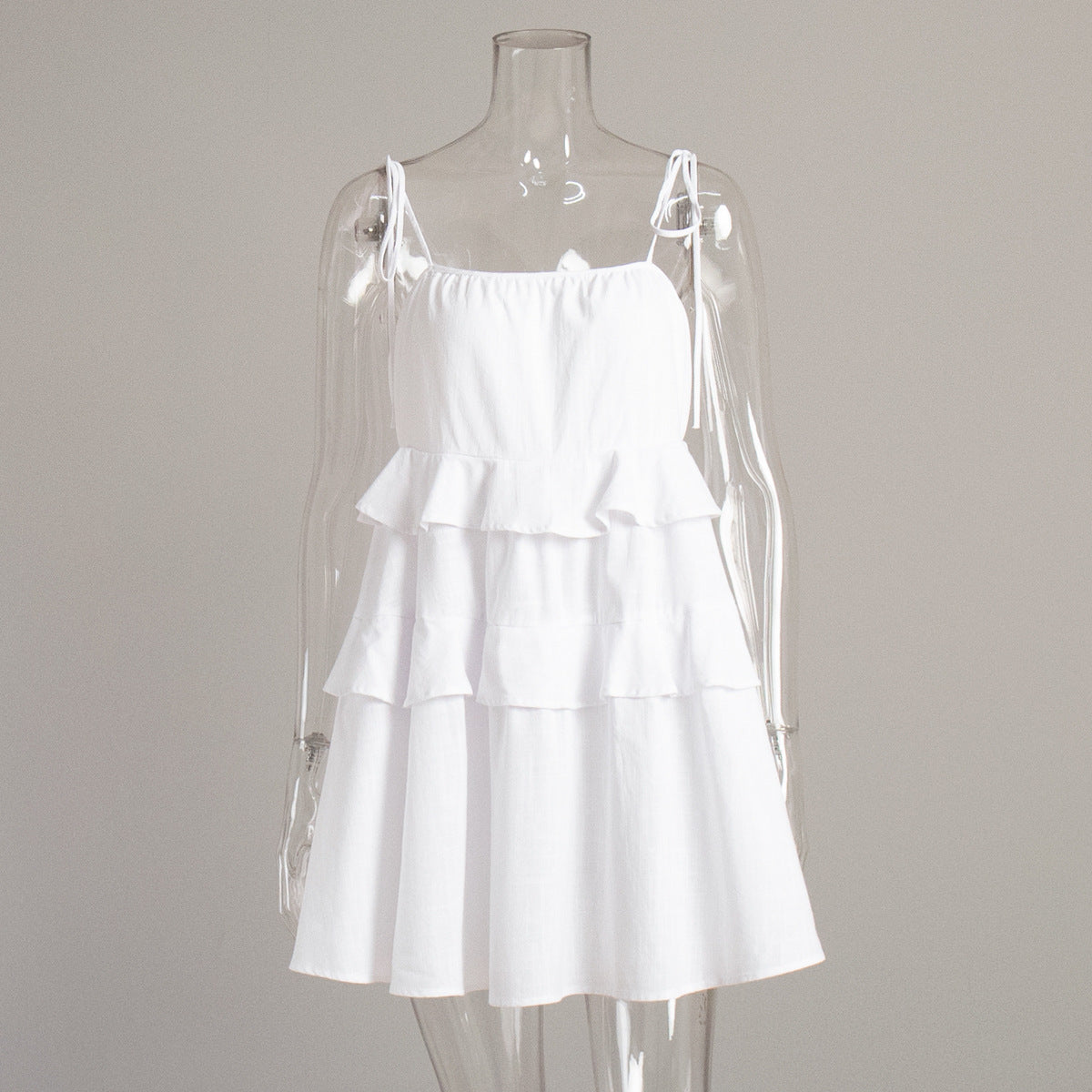 Suspender dress European and American summer multi-layer ruffle edge cake dress short backless suspender dress
