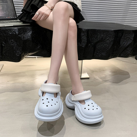 Muffin thick-soled hole shoes women's summer versatile fashion solid color heightening non-slip Internet celebrity beach bag head cool slippers