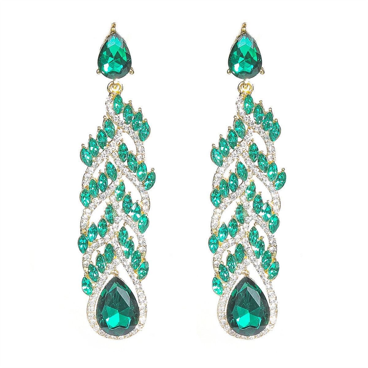 Europe, America, fashion glass rhinestone long earrings women, exaggerated crystal gemstone stud earrings earrings