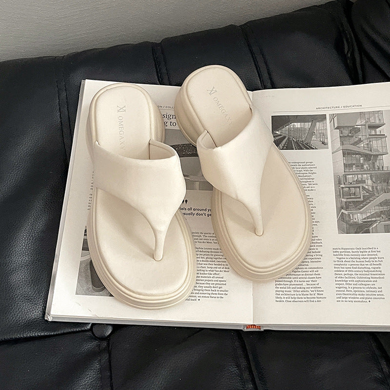 Internet celebrity  thick-soled flip-flops women's spring and summer  new French heightening non-slip cool slippers tide