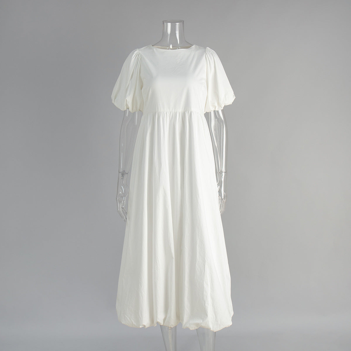 Pure cotton round neck bubble sleeve dress European and American spring and summer new solid color loose casual dress women