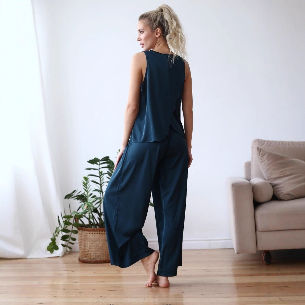 Cross-border vest, trousers, pajamas set, European and American spring new comfortable and vertical back cross loungewear set suits