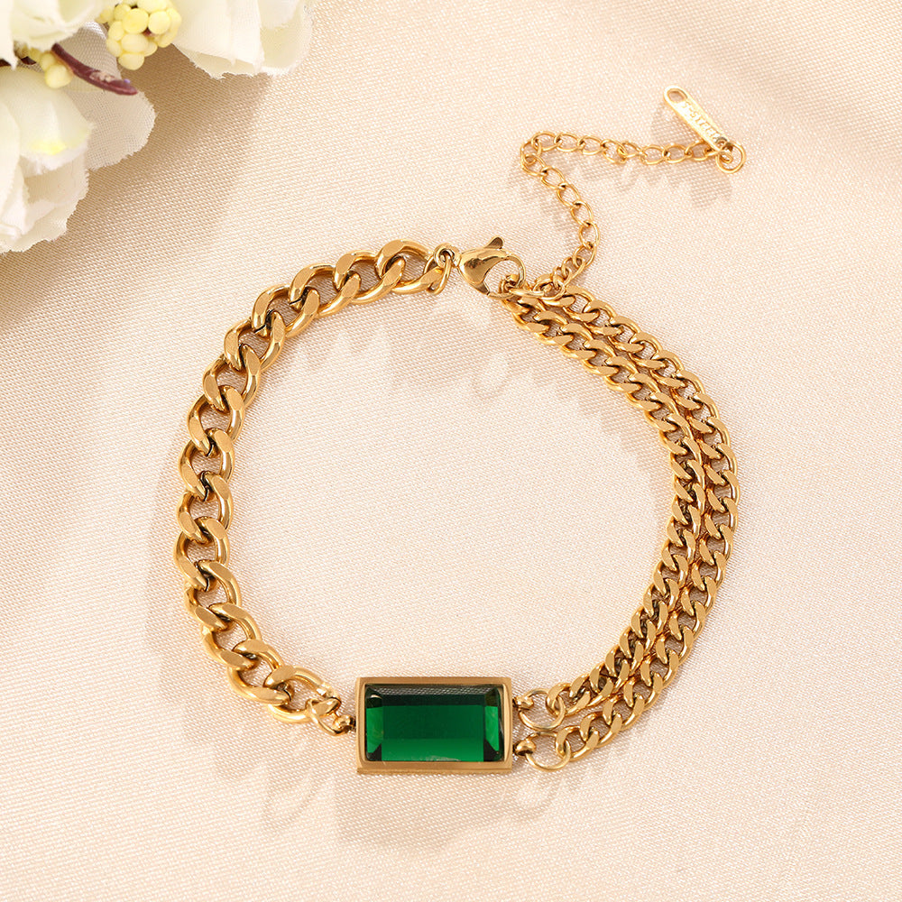 European and American hip-hop style niche design sense titanium steel bracelet women's diamond emerald cold wind ins jewelry tide jewelry