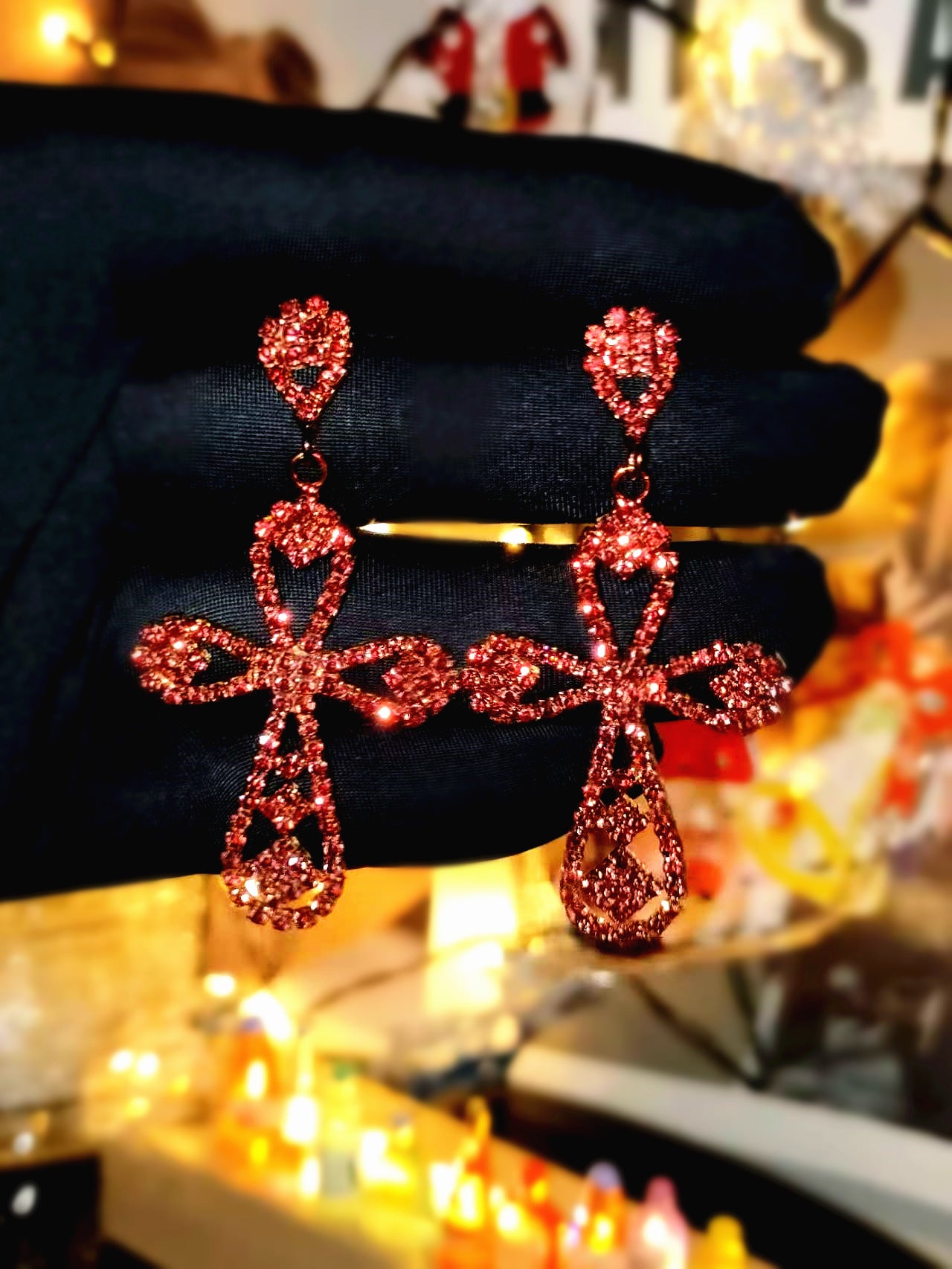 DINGKA high-end luxury flash diamond hollow cross long earrings women's temperament versatile earrings copper ear jewelry