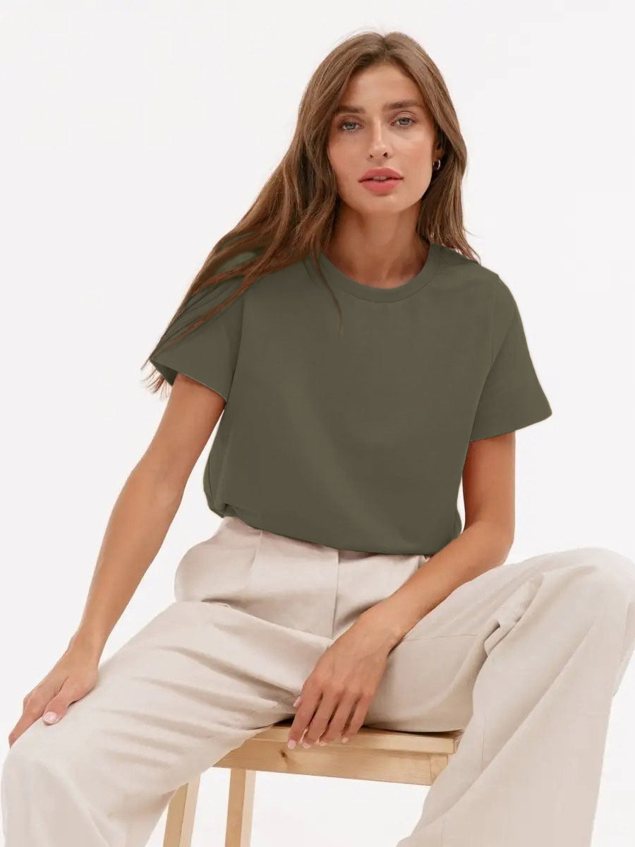 Short-sleeved T-shirt European and American summer new women's fashion casual home commuting versatile round neck short-sleeved T-shirt