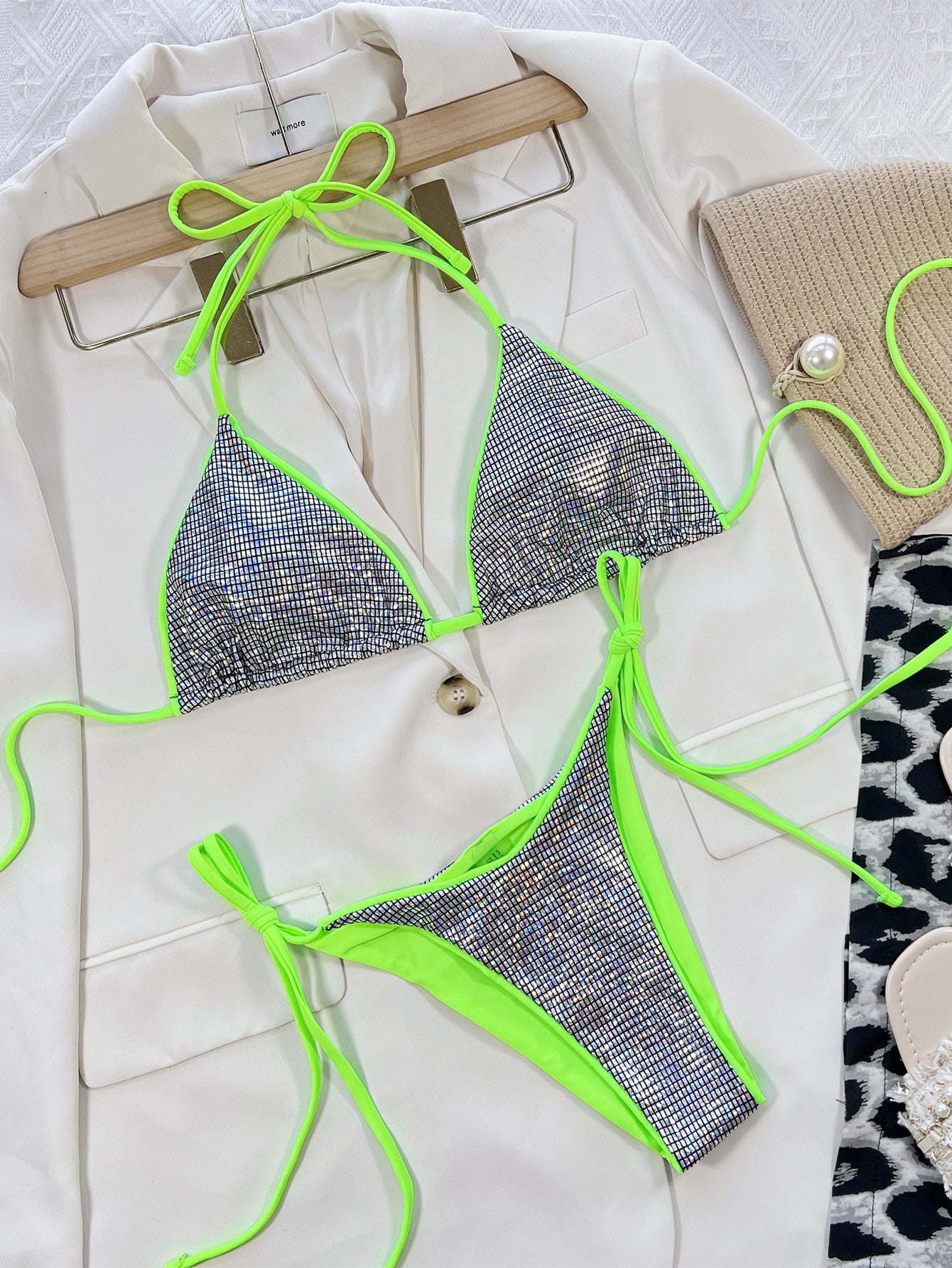 Foreign Trade Ladies Sexy Split Swimsuit Bright Triangle Bag Bikini