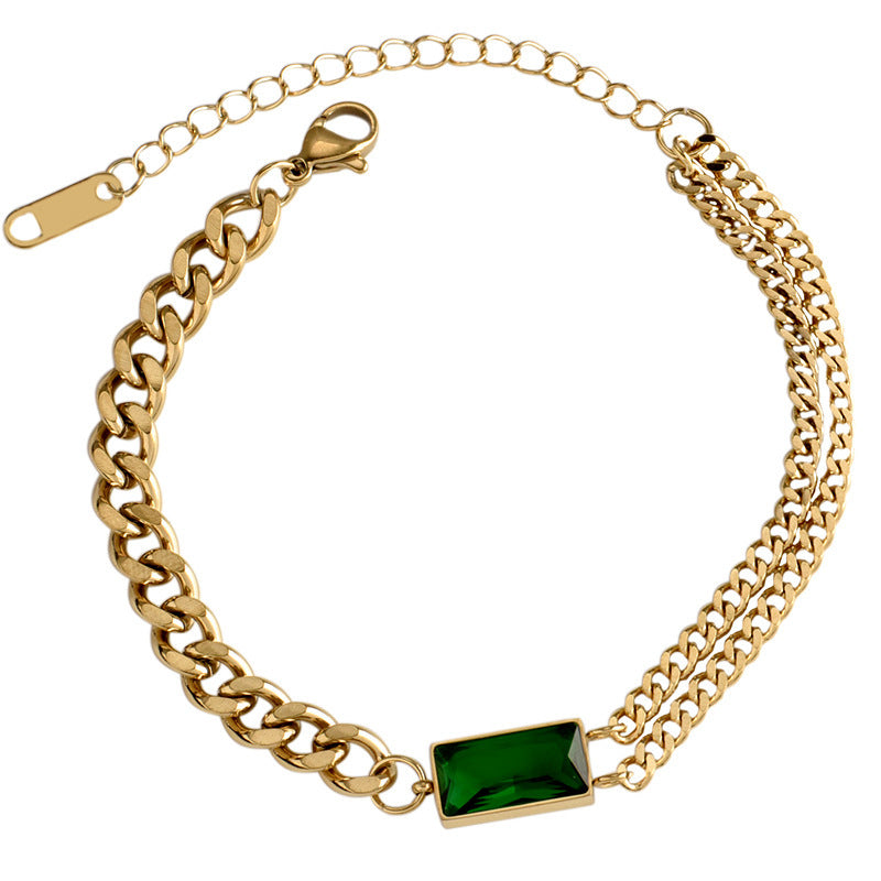 European and American hip-hop style niche design sense titanium steel bracelet women's diamond emerald cold wind ins jewelry tide jewelry