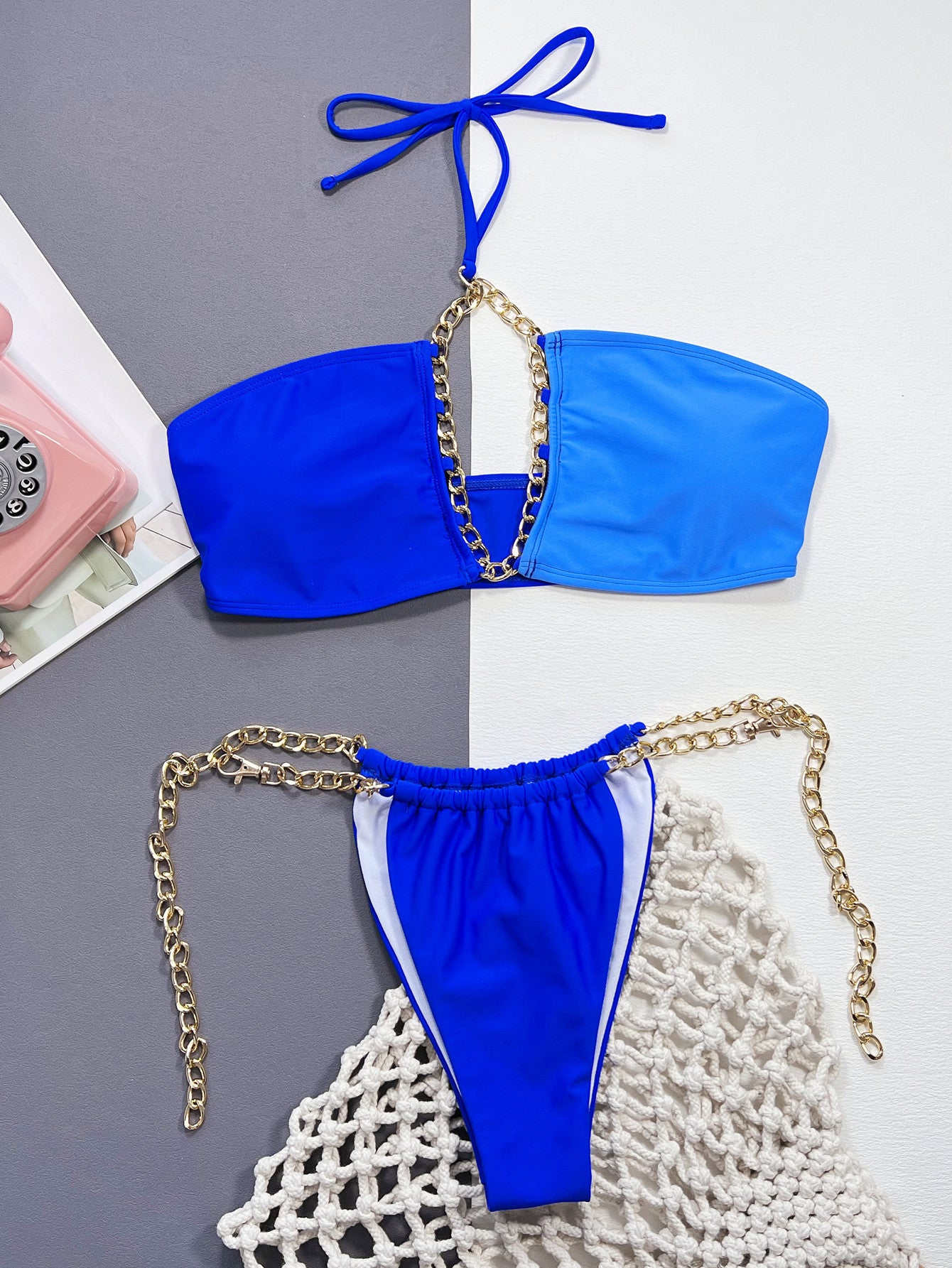 European and American foreign single bikini solid color sexy women's split swimsuit triangle bag swimsuit